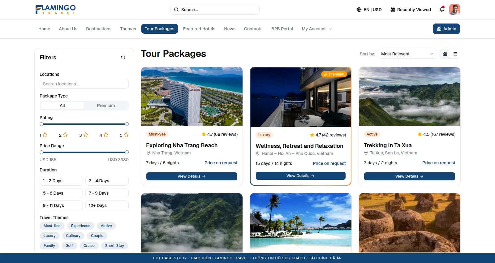 E-commerce & tour sales channel — Flamingo Travel demo screen