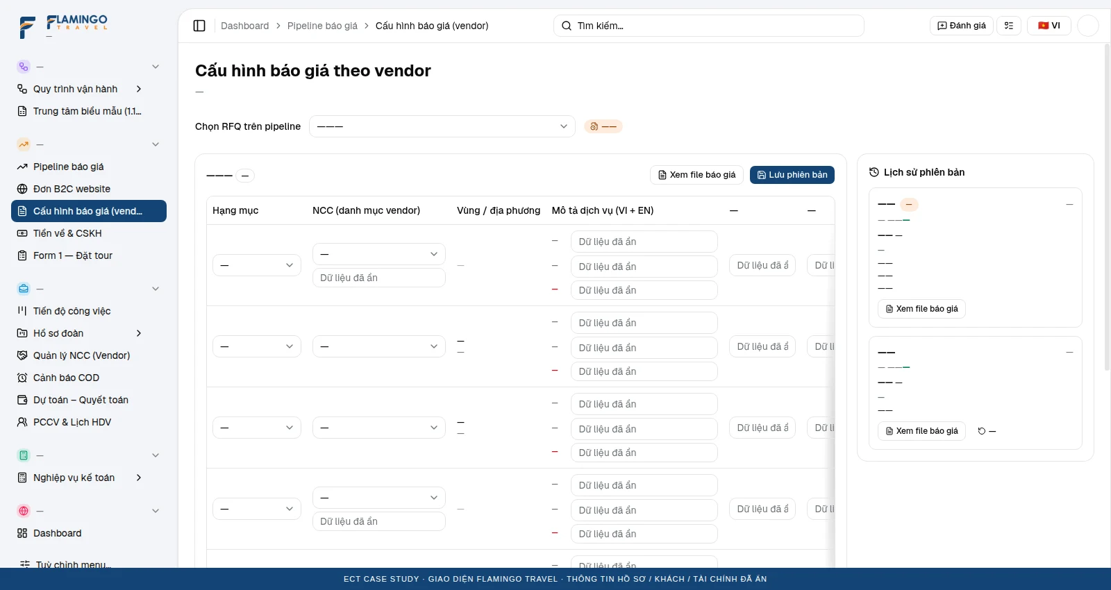 Supplier-based quote builder — Flamingo Travel demo screen