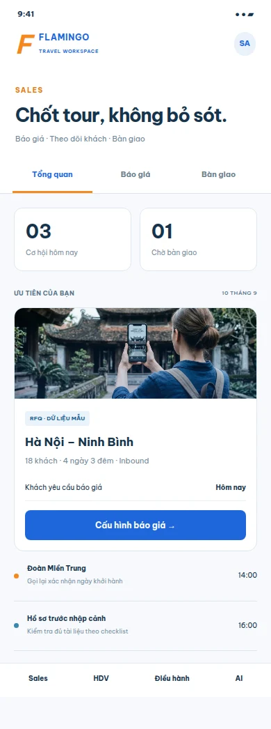 Prototype đề xuất: Sales · HDV · Quản lý điều hành